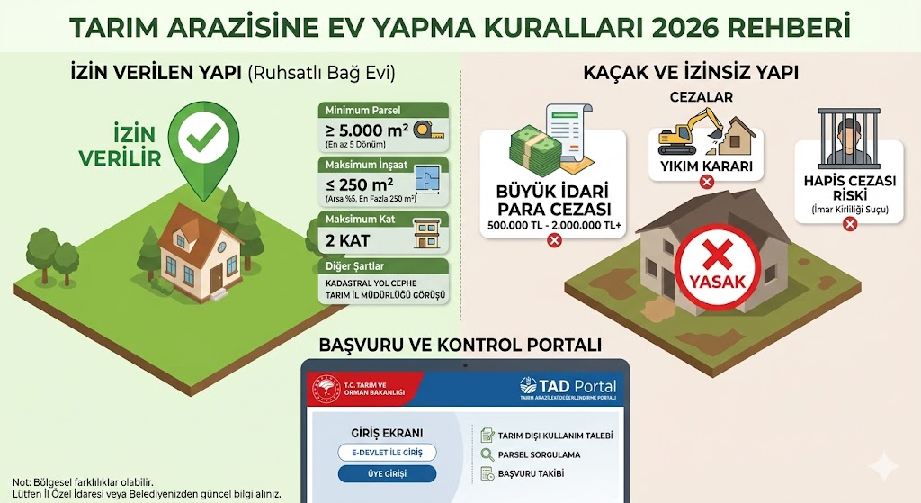 Tarlaya Ev Yapma Şartları 2026: Yeni Düzenleme ve Cezalar