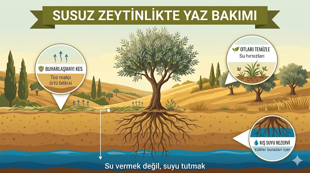 Susuz (Kıraç) Zeytinlikte Yaz Bakımı: Suyun Olmadığı Yerde Verim Nasıl Korunur?